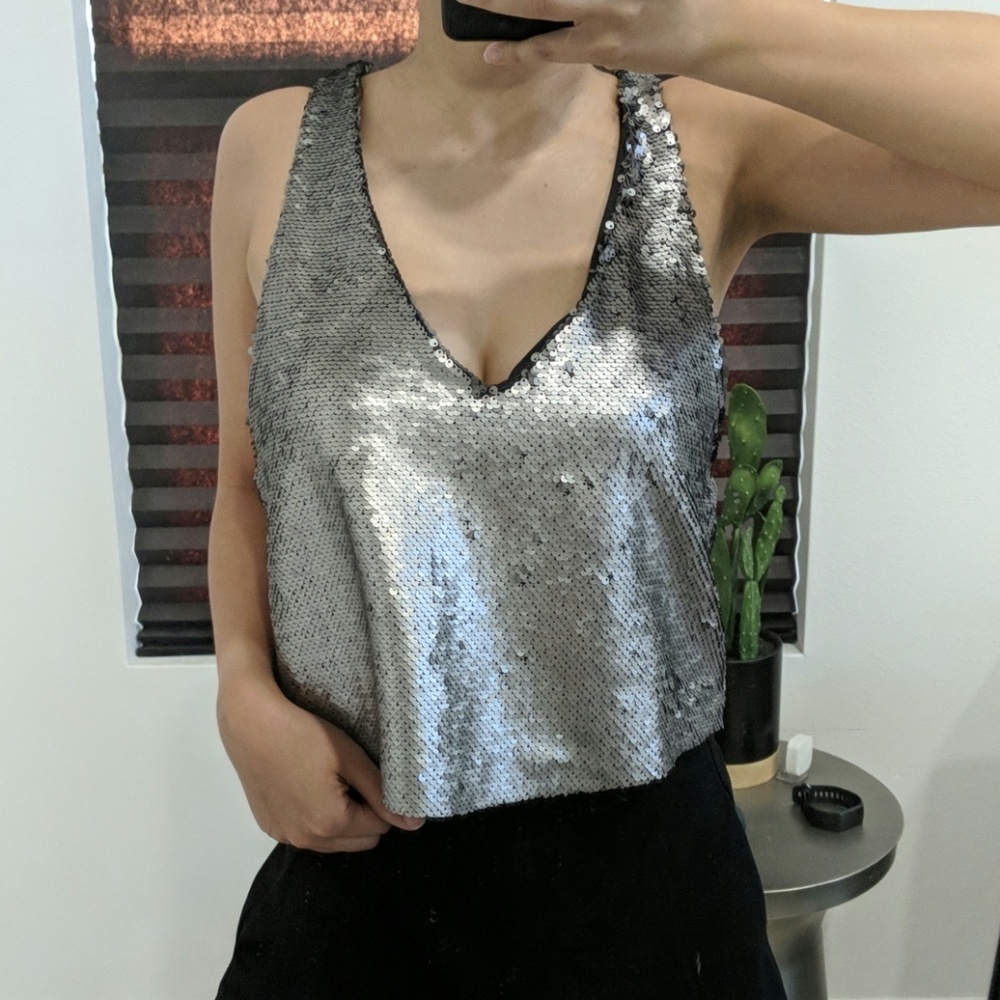 MANGO sequin silver top